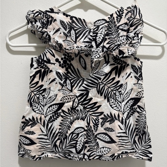 Janie and Jack Sleeveless Black and White Leaf Print Ruffle Top 🌟 - Picture 1 of 4